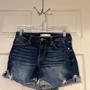 KanCan Dark Blue Frayed Hem Jean Shorts Size 25